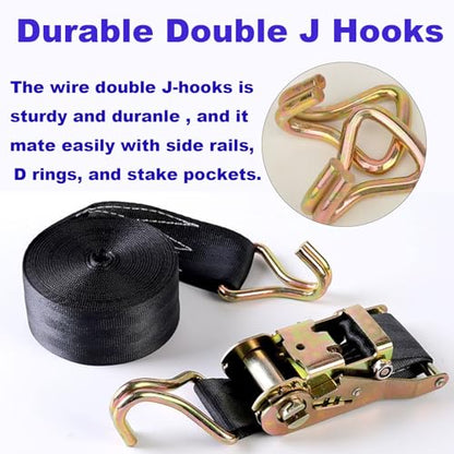 2PACK Ratchet Straps Heavy Duty, 8000 LBS Break Strength Ratchet Strap Tie Down, 2” x 32ft Black Tie-Down Ratcheting Cargo Truck Straps with Durable Double J Hook for for Truck (Black, 2IN X 32FT) - color: BLACK