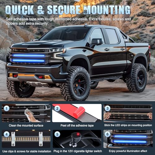 Nilight 2PCS 24 inch Truck Grille Strobe Lights Strip 384 LED Emergency Light Blue Flexible Side Flashing Warning Caution Safety Waterproof Lighting Kit for Trucks Tow Plow Construction Vehicles - color: Blue, size: Grille Strobe Lights