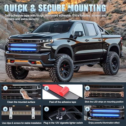 Nilight 2PCS 24 inch Truck Grille Strobe Lights Strip 384 LED Emergency Light Blue Flexible Side Flashing Warning Caution Safety Waterproof Lighting Kit for Trucks Tow Plow Construction Vehicles - color: Blue, size: Grille Strobe Lights