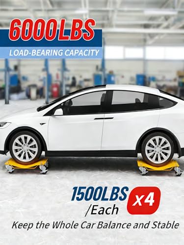 Car Dolly Set of 4 Wheel Dolly 6000LBS Capacity Heavy Duty Tire Cart with 360° Rotational Wheel, Yellow - color: Yellow