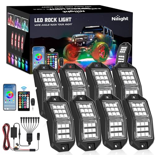 Nilight RGB LED Rock Lights Kit 8 PCS 18LED Wide Angle Wheel Well Light with Remote & Bluetooth App Dual Control Multi Modes Underglow Multicolor Neon Pod for ATV UTV SUV Offroad Truck RZR Boat - color: RGB 18LED, size: 8 Pods