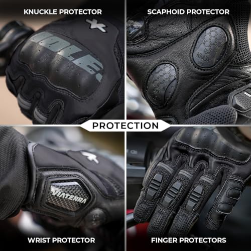 ViaTerra Holeshot Pro - Semi Gauntlet Hybrid Riding Gloves |Goatskin Leather |Touchscreen, Knox SPS 303 Palm Protection with Handy Clip Motorcycle Gloves - size: XX-Large