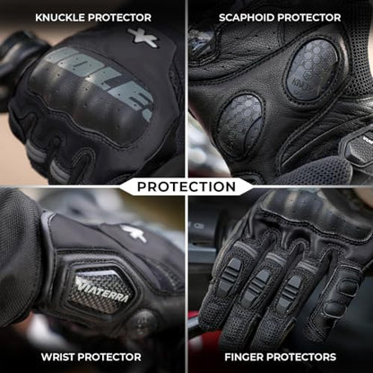ViaTerra Holeshot Pro - Semi Gauntlet Hybrid Riding Gloves |Goatskin Leather |Touchscreen, Knox SPS 303 Palm Protection with Handy Clip Motorcycle Gloves - size: X-Large