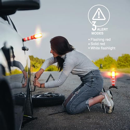 XTREME STP LED Road Flares, Emergency Road Flares for Vehicles, Car Flares with 3 Alert Modes, Magnetic Base, Foldable Stand, Emergency Roadside Lights, Visible Up to 1 Mile, White Flashlight - size: 2 Pack