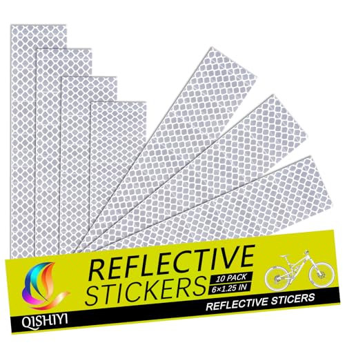 10PCS Reflective Stickers,1.25 x 6 inch Safety Reflective Tape for Car Helmets Mailboxes Bike,High Visibility Outdoor Waterproof Reflective Patch - color: White
