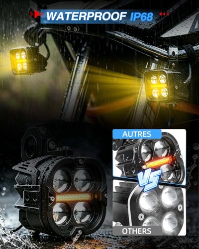 BraveWAY 3 Inch Motorcycle Driving Lights 120W LED Fog Lights with DRL 4 Strobe Modes Amber & White Beams LED Auxiliary Spotlights with Mount Brackets Wire Harness for Motorcycle ATV Night Riding UTV - size: 3INCH-4-H