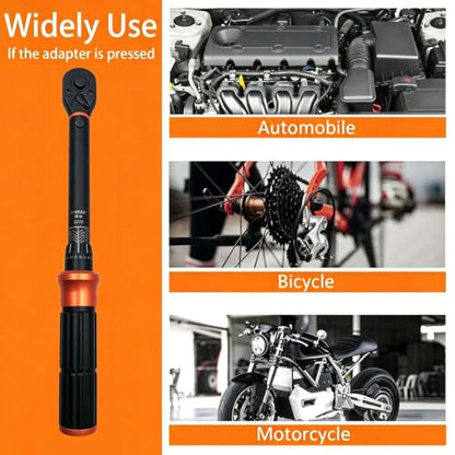 32-Piece 1/4" Drive Click Torque Wrench Set, 3.7-18.5 ft.lb (5-25 Nm), 72-Tooth, Dual-Direction, Includes Spark Plug Sockets & Torx Bits for Motorcycle, Car, ATV & Small Engine Repair