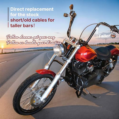 16" Ape Hanger Dyna Cables Kit Handlebar Extended CAN-Bus/Turn Signal Wires/Clutch/Throttle Cables/Brake Line for 2012-2017 Non-ABS Street Bob Super Wide Glide Switchback Models(Chrome)