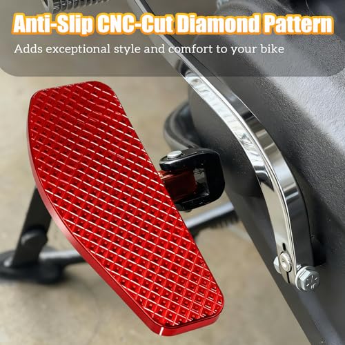 Red Rear Diamond Passenger Foot Pegs Mini Foorests for Harley Touring Road Glide Road King Electra Glide Street Glide Softail Slims, Fat Boy, Street Bob, Low Rider ST, Breakout & Dyna - color: Passenger Floor Board-Red