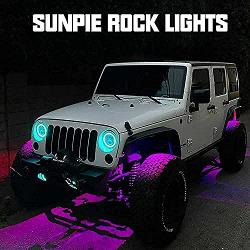 SUNPIE 4 Pods RGBW Rock Lights Aluminium Metal Underglow Light Kit App RF Voice Mode Music Mode Multicolor Wheel Well Lights for Off Road Trucks SUV ATV UTV Trailer Boats - size: 4 Pods
