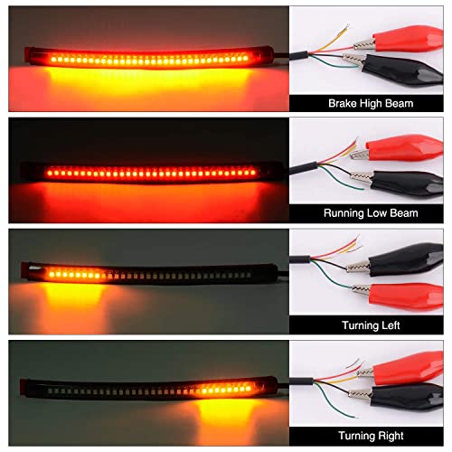 Nilight 32 LED 8’’ Flexible License Plate Light Strip Tail Brake Stop Turn Signal Universal Fit for Harley Motorcycle Bike ATV Car SUV - color: Amber Red