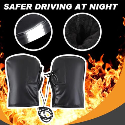 Hanaive 1 Pair Heated Motorcycle Handlebar Gloves ATV Windproof Handlebar Muffs Winter Thermal Muffs Waterproof Bike Mittens Electric Scooter Grip with Reflective Strip for Cold Riding Cycling, Black