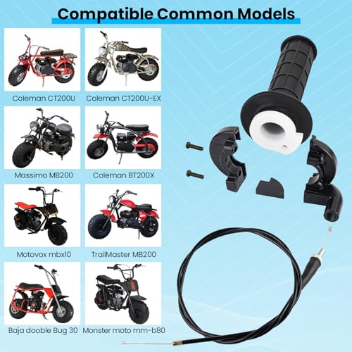 Mini Bike Motorcycle Throttle Cable Handlebar Grips 7/8" 22mm ID Compatible with Coleman MB200 Mini Baja Warrior Coolster Roketa 50cc 70cc 90cc 110cc 125cc SSR Tao Tao Atv Dirt Bike Go Kart