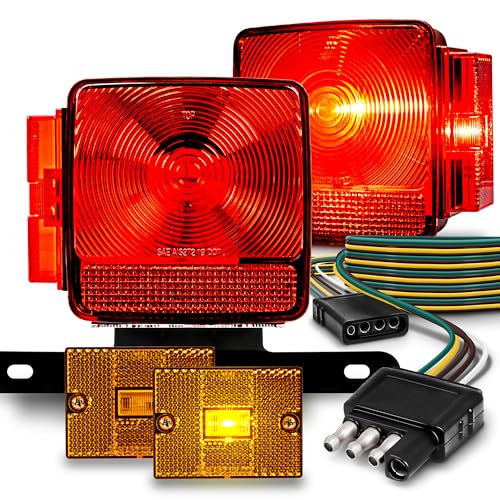 TRUE MODS LED Trailer Light Kit & Amber Markers [DOT FMVSS 108 SAE AIS2T2/APC/L] IP67 Submersible License Brake Turn Signal Tail Light & 4Pin Wiring Harness for Motorcycle Utility Flatbed Boat Trailer - color: w/Front Marker Lights, size: Eco - Under/Over