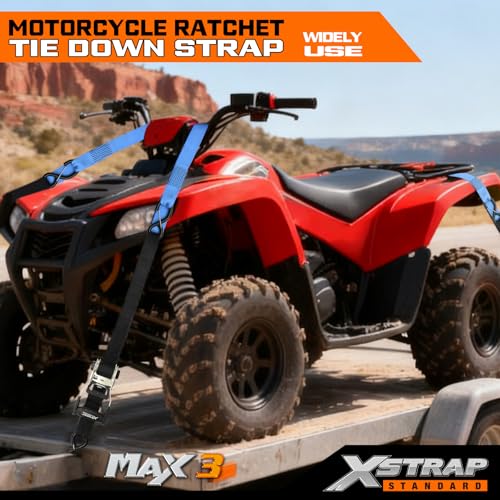 XSTRAP STANDARD 2 Pack 1.5" x 6' Ratchet Tie Down Straps - 1000Lbs Load Cap, 3000Lb Break Strength, Soft Loops & Safety Clip Hooks for Motorcycle, ATV, Kayak, Black - style: 2PK 1.5'' x 6' 3000lbs black