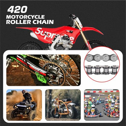 DYC 420 Chain 132 Links Cut-to-Fit w/Master Link + Chain Breaker Tool & Chain Brush for Mini Bike, Pit Bike, Dirt Bike, ATV & Go Kart (Coleman, Baja, SSR, TaoTao, Coolster, Apollo, Kazuma) - size: 420-132L