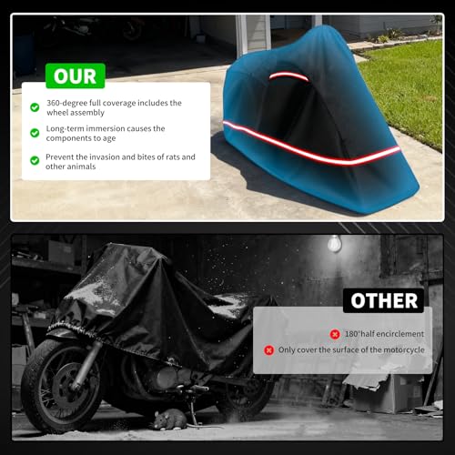 Full Enclosed Motorcycle Cover - Waterproof for Outdoor & Indoor Storage,Heavy 600D Duty with Reflective Strips,Fits Scooters & Touring Motorcycles up to Length96.5" x 45" x 53"Black - size: 96.5"L-45"W-53"H