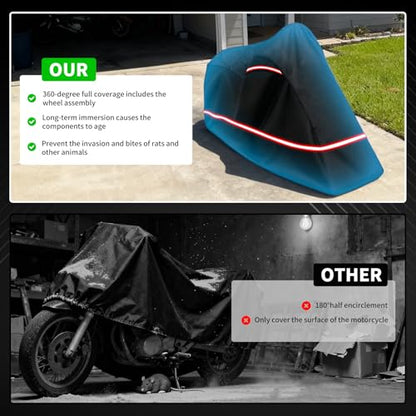 Full Enclosed Motorcycle Cover - Waterproof for Outdoor & Indoor Storage,Heavy 600D Duty with Reflective Strips,Fits Scooters & Touring Motorcycles up to Length96.5" x 45" x 53"Black - size: 96.5"L-45"W-53"H