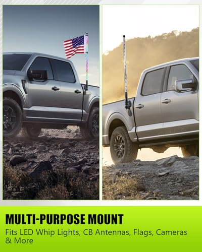 Strong Magnetic Whip Light Mount Bracket,No-Drill Universal Suction Base Holder for LED Whip Lights,Flagpole,CB Antenna for Off-Road Roof/Side/Rear Mount 1PC