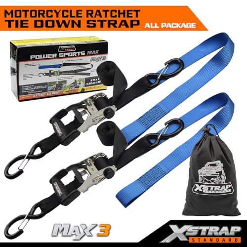 XSTRAP STANDARD 2 Pack 1.5" x 6' Ratchet Tie Down Straps - 1000Lbs Load Cap, 3000Lb Break Strength, Soft Loops & Safety Clip Hooks for Motorcycle, ATV, Kayak, Black - style: 2PK 1.5'' x 6' 3000lbs black