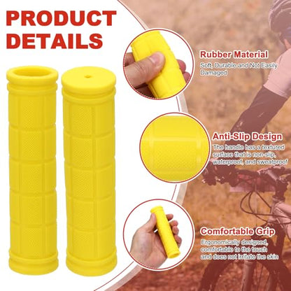 2 Pair Soft Rubber Handlebar Grips, Bicycle Handlebar Grips Bike Handle Bar Wrap Non-Slip 4.5 Inch - Fitting for Mountain Bikes/Road Bicycles/Scooter - color: Yellow