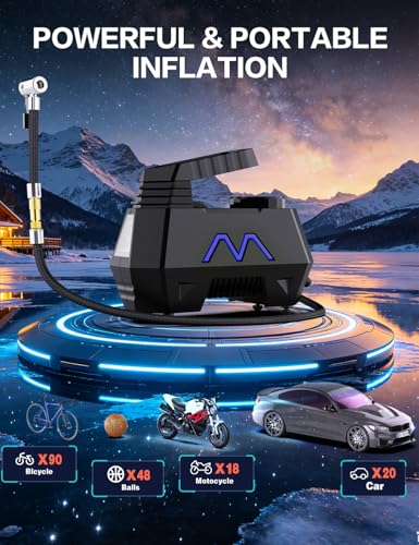Tire Inflator Portable Air Compressor, 150PSI Tire Air Pump for Car Tires, Car Accessories, Auto Pump 12V DC with Digital Pressure Gauge and LED Light for Motorcycle, Bicycle, Ball-Blue