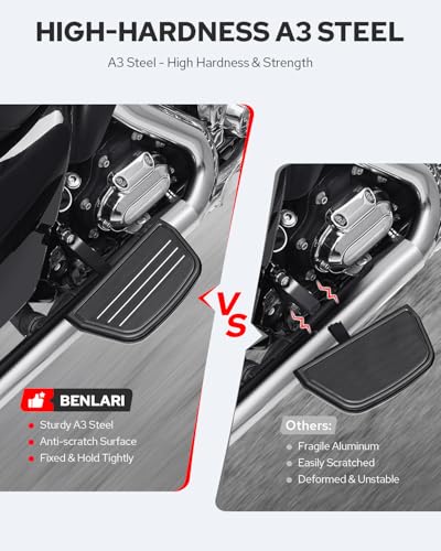 Benlari Passenger Floorboards Motorcycle Footboards Stainless Steel with Mount Kits Compatible with Harley Davidson Touring Road King Street Glide Road Glide Electra Glide 1993-2024 Streamline (Black) - color: BLACK