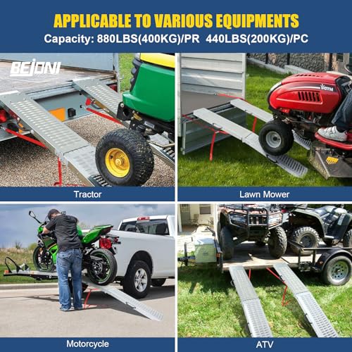 BEJONI 66" Folding Truck Ramps, 880 Lbs Capacity Steel Loading Ramps for Pickup Trucks, Foldable Ramp for Lawn Mower, Motorcycle, Dirt Bike, ATV, UTV, Trailer, 2-Pack - size: 66'' L-Usable Height: under 18.8''