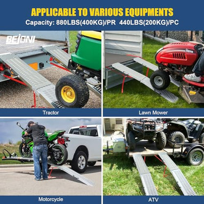 BEJONI 66" Folding Truck Ramps, 880 Lbs Capacity Steel Loading Ramps for Pickup Trucks, Foldable Ramp for Lawn Mower, Motorcycle, Dirt Bike, ATV, UTV, Trailer, 2-Pack - size: 66'' L-Usable Height: under 18.8''