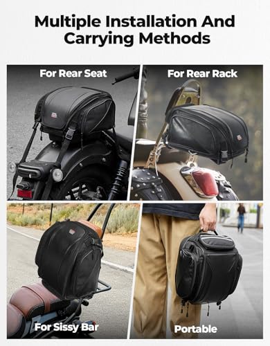 KEMIMOTO Motorcycle Tail Bag 18-22L Expandable Sissy bar Motorcycle Luggage Seat Travel Rear Rack Bag Waterproof for Daul Sport Sportster Softail Dyna Touring Shadow Vulcan - size: 18-22L