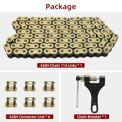 428H Drive Chain 114 Link with 6pcs Connecting Master Link Compatible with 50cc 70cc 90cc 110cc Motorcycle Bike ATV Quad Go Kart 4 Wheeler Seamless Small Tube with Chain Breaker - size: 114 Link