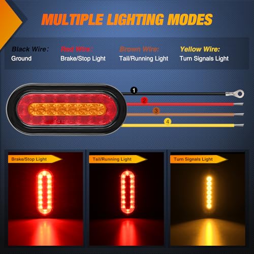 Nilight 6 Inch Oval Trailer Tail Light 2 PCS Red Brake Stop Amber Left Right Turn Signals Lights with Flush Mount Grommets Plugs Mounting Brackets for RV Truck Luggage Rack - color: 2Pcs 6" Red/Amber Tail Lights