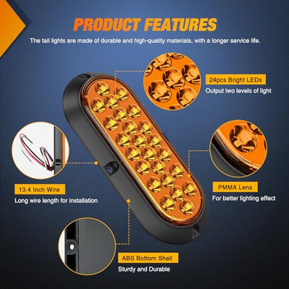 Nilight 6Inch Oval Tail Light 2PCS Amber 24LED Turn Signal Lights Surface Mount Sealed IP67 Waterproof for 12V Caravan Truck RV Camper Trailer Bus - color: Amber 24LED Lights Screws 2Pcs