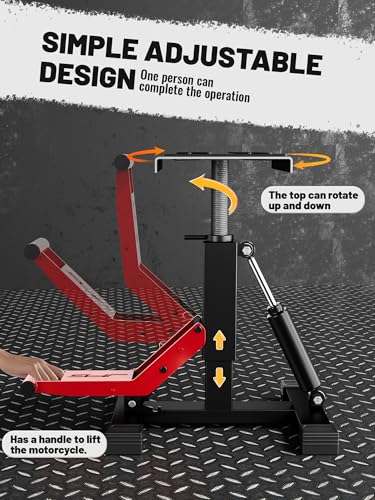 JFG RACING Motorcycle Dirt Bike Stand 1000Lbs Capacity Lift Jack Hoist Table Height Adjustable Lifting Stand Ideal for Dirt Pit Bike Repair&Maintainance,Dirt Bike Accessories - color: red