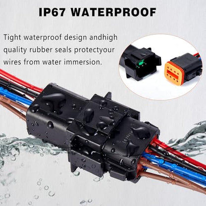 8 Pin Waterproof Connector,8 Wire Electrical Car Auto Connector,With 20CM 16AWG Long Male Female Plug Quick Disconnect Wire Connectors for Car Truck Motorcycle Marine Boat(1 Pairs Black) - size: DT 8P