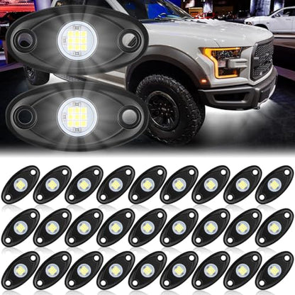Baquler 30 Pods Rock Lights White Underglow Lights for Trucks Car SUV Waterproof Shockproof LED Ambient Rocklights Automotive Trailer Lighting for Motorcycle Boat ATV UTV(9LED Chips Style) - style: 9LED Chip Style