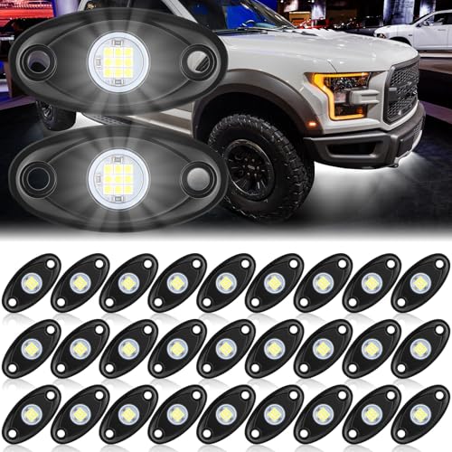 Baquler 30 Pods Rock Lights White Underglow Lights for Trucks Car SUV Waterproof Shockproof LED Ambient Rocklights Automotive Trailer Lighting for Motorcycle Boat ATV UTV(9LED Chips Style) - style: 9LED Chip Style