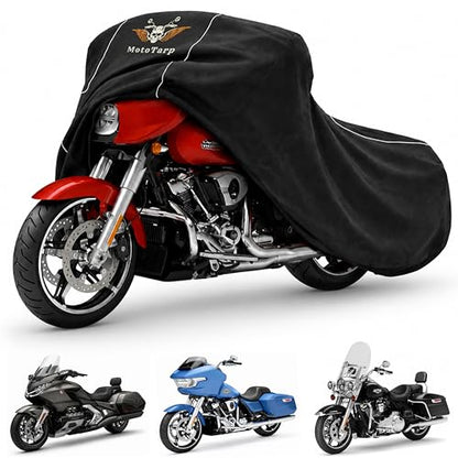 600D Heavy Duty Motorcycle Cover for Touring Models - Waterproof Outdoor Storage, All-Season Weatherproof with Air Vents, Exhaust Heat Shield, Wheel Lock Slots & Reflective Strips - size: 4XL (111X44X58)