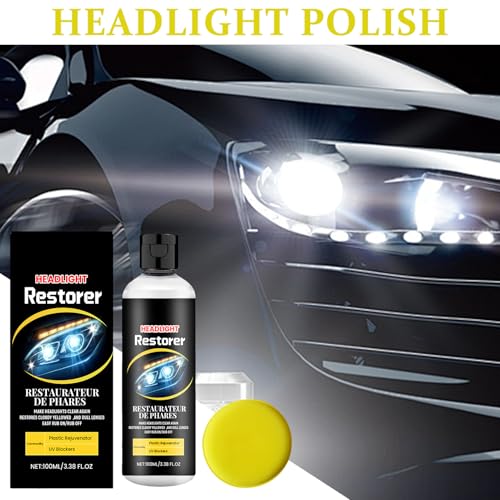 Headlight Restoration Kit - 100ml Removes Oxidation and Yellowing, Restores to Like-New, Increases Visibility and Brightness for Driving, Easy Application