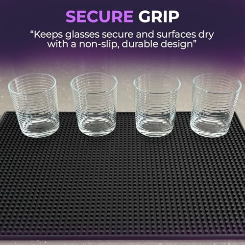 Rubber Bar Mat 18×12" Premium Countertop Mat for Coffee Bar, Home Bar & Kitchen, Durable 1cm Thick Rubber Drink Mat with Textured Surface That Helps Reduce Slipping, Black Bar Spill Mat - size: 18x12"