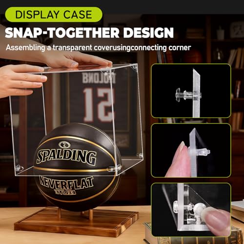 Basketball Display Case Acrylic Clear 10" Full Size with Solid Wood Base, UV Protected Soccer Display Stand Box for Autographed Standard NBA WNBA Ball Memorabilia Keepsake Ideal Gift Athlete - size: 13.6ln×12.4ln×1.6ln