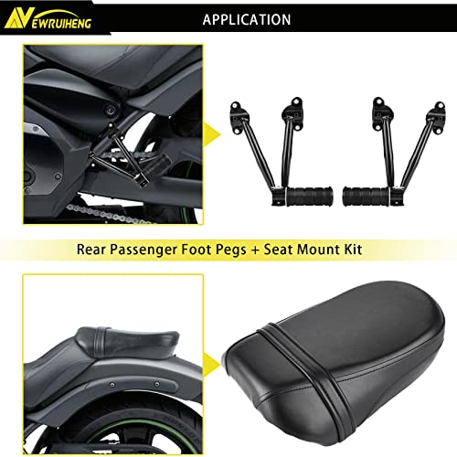 Black Synthetic Leather Rear Passenger Seat and Heavy Alloy Steel Foot Pegs Kit Compatible with Kawasaki Vulcan S 650 VN650 2015-2025