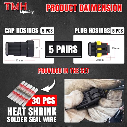 TMH 5 Sets of 3 Pin Electrical Connector Male and Female, 10cm. 22 AWG Waterproof Wire Connectors Automotive 3 Way with Heat Shrink Tubing for Car Truck Boat Wire Connection - size: 3 Pin - 5 Sets