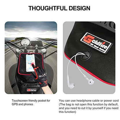 Motorcycle Tank Bag w/Strap Storage Bag Compatible with Honda Yamaha Suzuki Kawasaki Harley Water Resistant (Red Piping) - color: Red Piping