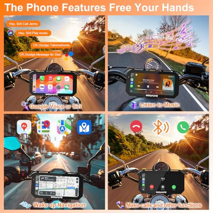 6.25" Motorcycle CarPlay Screen, Android Auto, Motorcycle GPS Navigation System, HD IPS Touchscreen Display, Bluetooth, Voice Control, IP67 Waterproof, Universal Metal Mount for Motorcycles - size: 6.25inch+Mout