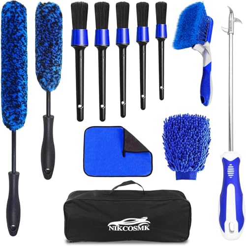 12Pcs Wheel Brush Kit for Cleaning Wheel and Tire, Wheel and Rim Brush, Car Detailing Brushes, Tire Brush, Bendable & Durable Car Wheel Rim Cleaner Brush Set,Car Detailing Cleaning Brush Supplies Kit - color: Blue