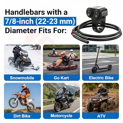 Dual Universal 7/8" 22mm Motorcycle Handlebar Switch, 12V Waterproof Handle Bar ON Off Toggle Switch for Motorcycle ATV Dirt Bike Scooter Marine Fog Light, Black