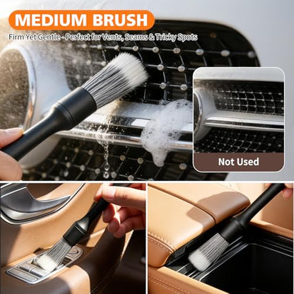 8PCS Car Detailing Brush Set, Ultra Soft Boars Hair Car Interior Detailing Brushes, Premium Car Wash Brush Kit for Professional Results ﻿Car Duster Interior or Exterior, Car Accessories Interior Tools