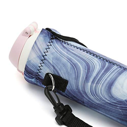 RICHEN Neoprene Water Bottle Carrier Bag with Adjustable Shoulder Strap,Insulated Water Bottle Cover for Stainless Steel/Glass/Plastic Bottles - color: Blue Marble, size: 750ml