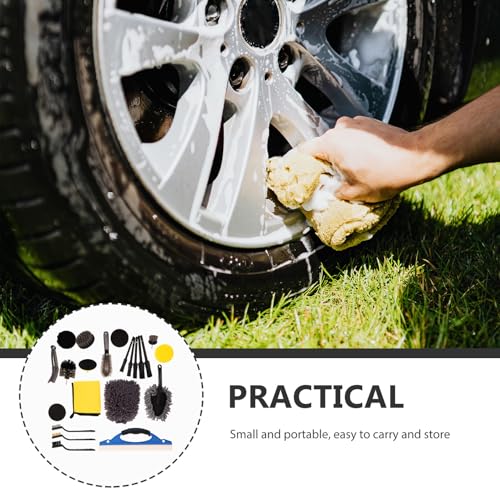 NUOBESTY 23pcs Auto Detail Brush Set with Car Wheel Cleaner Brush and Motorcycle Chain for Interior and Exterior Car and Bike Cleaning